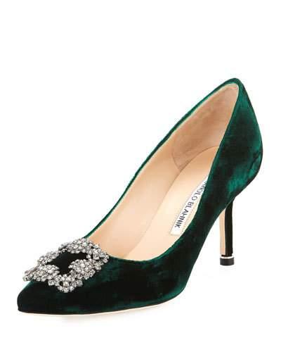 Hangisi 70mm Velvet Embellished Pump, Forest