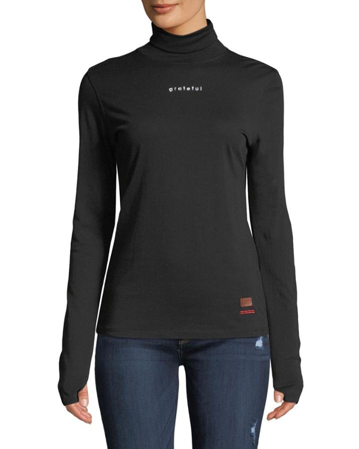 Cotton Turtleneck Top With Embroidered Graphic