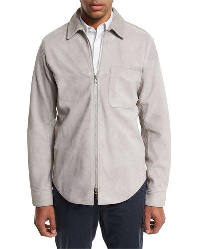 Neo Suede Zip-front Shirt Jacket, Gray