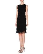 Sleeveless Layered-fringe Dress, Black