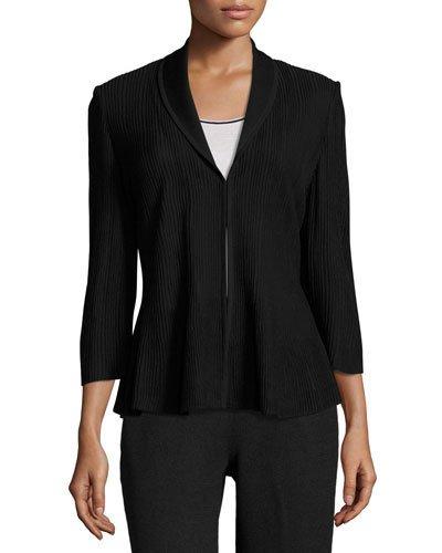 Textured 3/4-sleeve Knit Jacket, Black