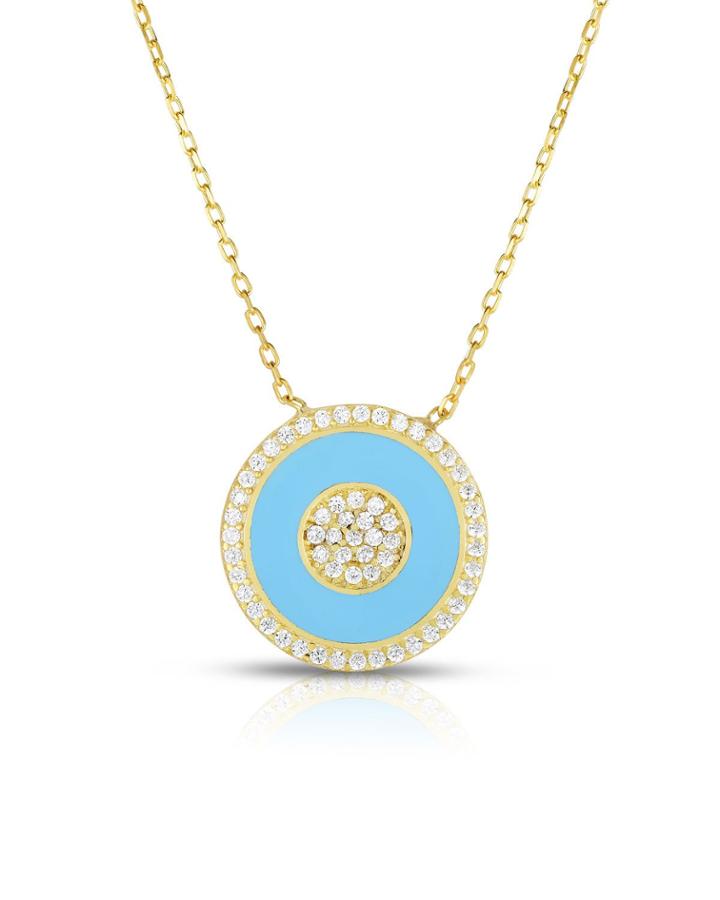 Enamel & Cubic Zirconia Pendant Necklace, Blue