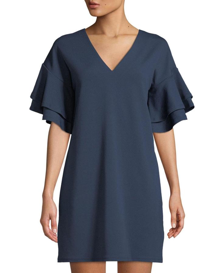 Ruffle-tiered Sleeve Crepe T-shirt Dress