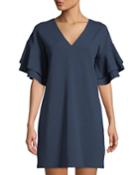 Ruffle-tiered Sleeve Crepe T-shirt Dress
