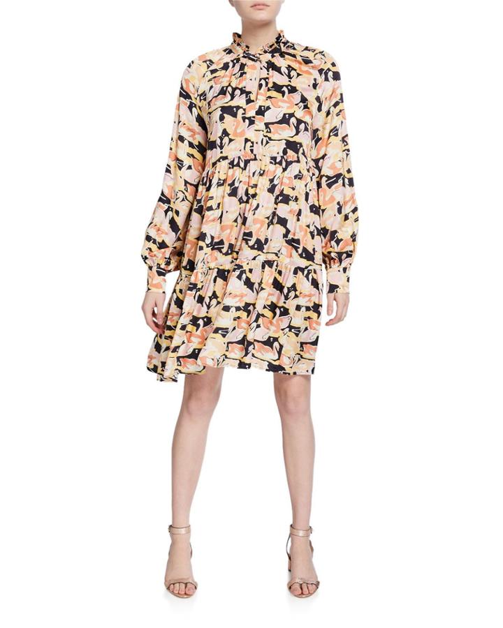 Jasmine Swan-print Tiered Dress