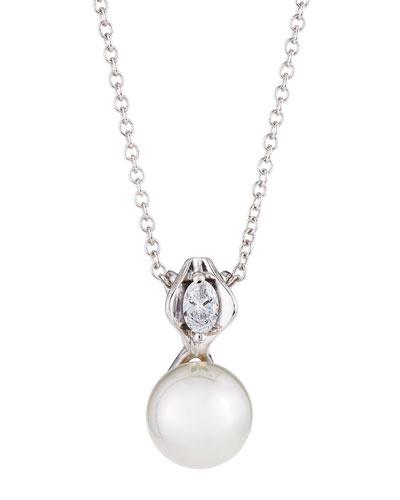 12mm Simulated Pearl & Crystal Pendant Necklace