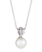 12mm Simulated Pearl & Crystal Pendant Necklace