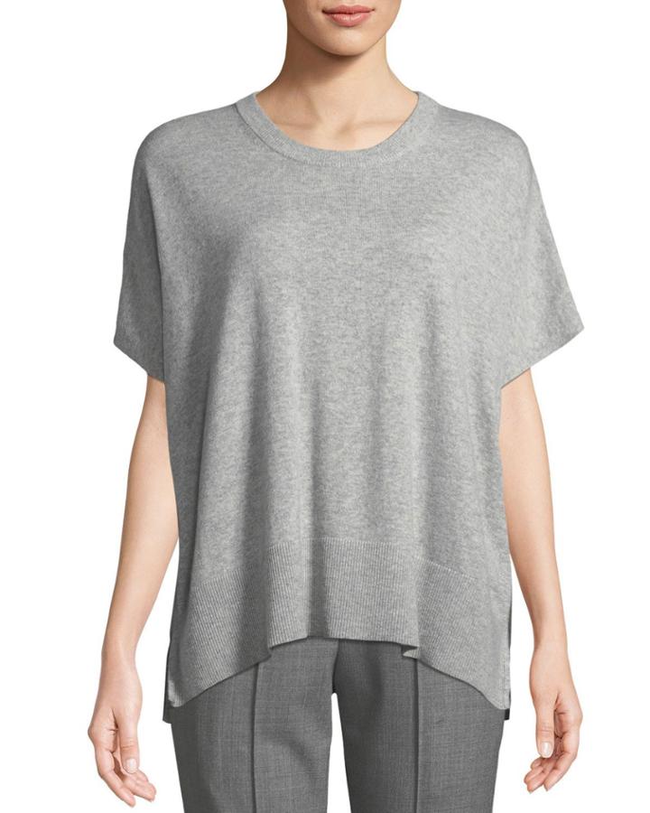 Crewneck Short-sleeve Melange Draped Cashmere Pullover