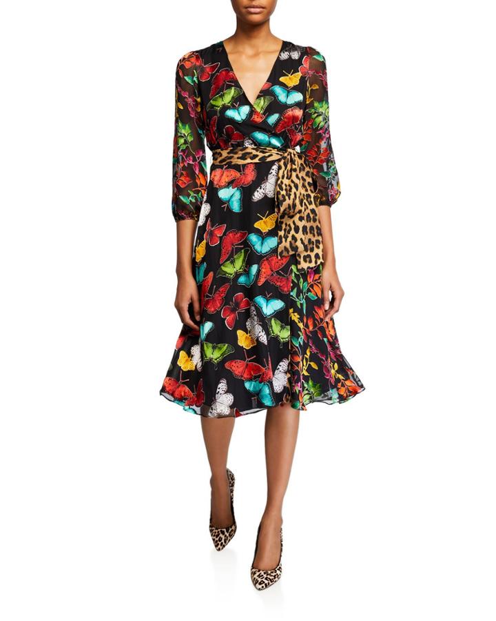 Jesse Blouson-sleeve Midi Faux-wrap Dress