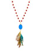 Long Beaded Crystal & Feather Necklace