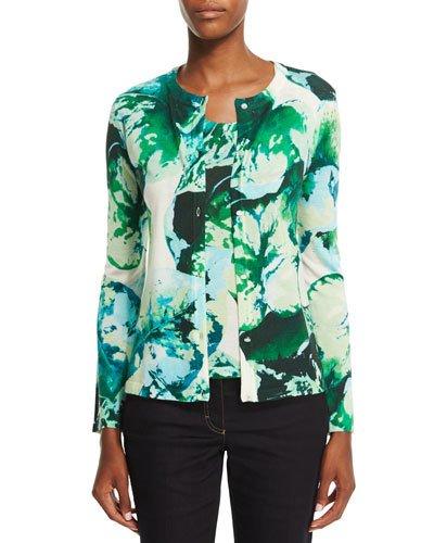 Long-sleeve Leaf-print Cardigan,
