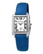 Valentina Rectangular Watch W/ Leather Strap, Blue/steel