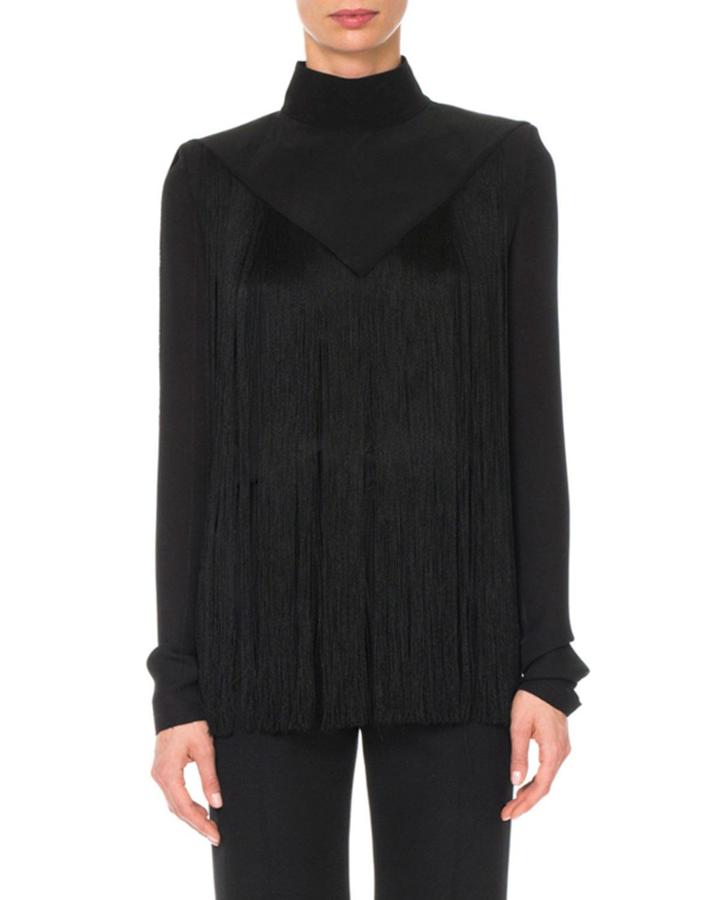 Long-sleeve Mock-neck Fringe