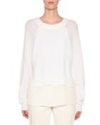Crewneck Wool Sweater With Crepe De Chine