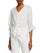 Collared Tie-front Top W/ruched