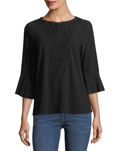 Bell-sleeve Crochet-front Blouse