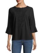 Bell-sleeve Crochet-front Blouse