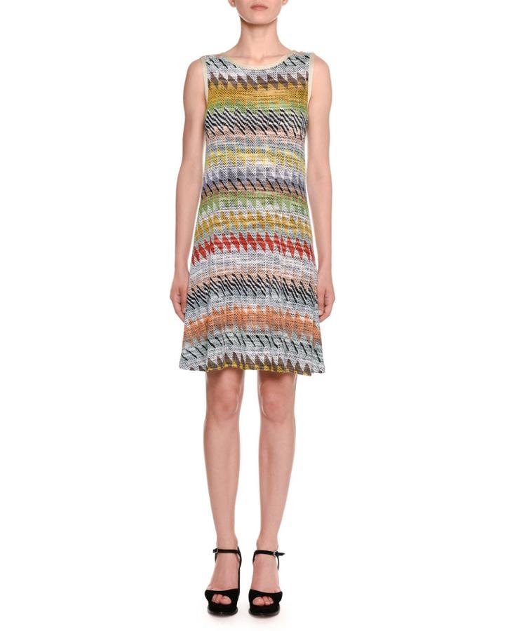 Crewneck Sleeveless Multi-stripe Knit A-line Dress