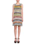 Crewneck Sleeveless Multi-stripe Knit A-line Dress