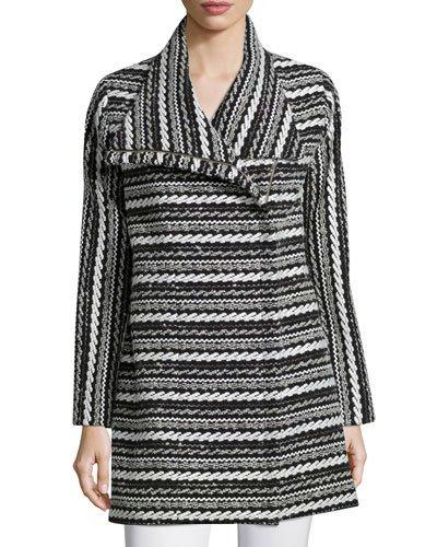 Long-sleeve Cable-knit Topper Jacket, Black/white