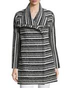 Long-sleeve Cable-knit Topper Jacket, Black/white