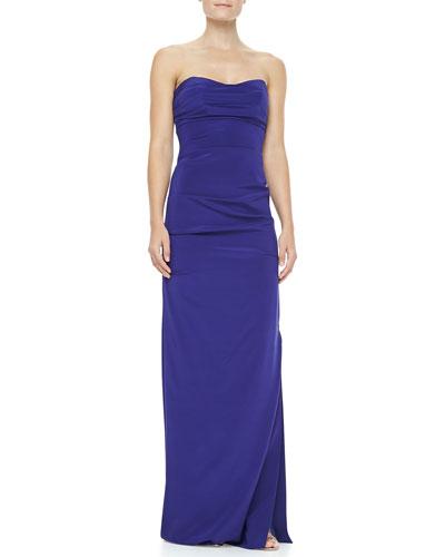 Ruched Strapless Stretch-silk Gown