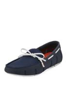 Mesh & Rubber Braided-lace Boat Shoe, Blue/white