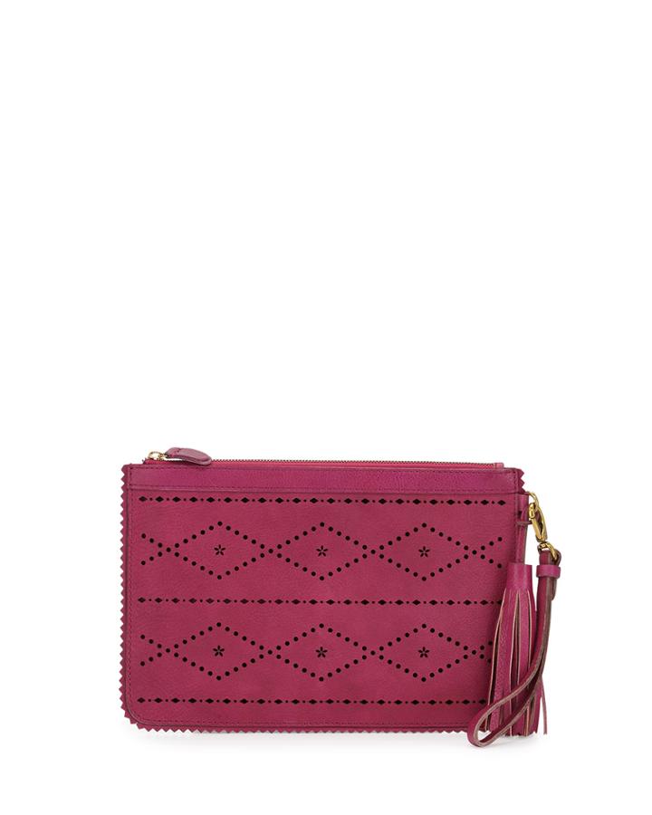 Isabella Fiore Emma Flower & Diamond Perforated Clutch, Magenta (pink), Women's