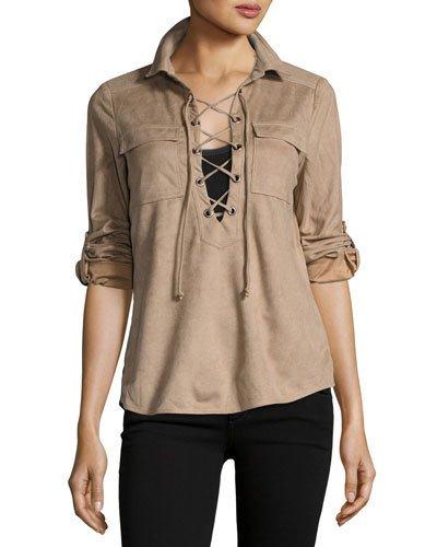 Faux-suede Lace-up Tunic,