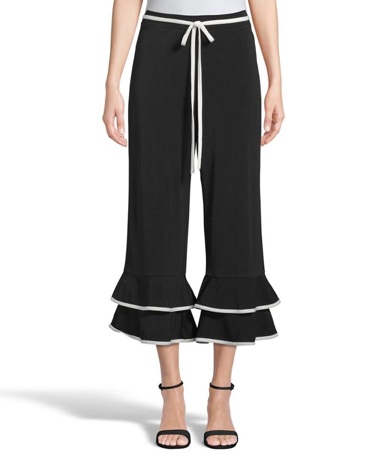 Ruffle-hem Cropped Wide-leg Pants