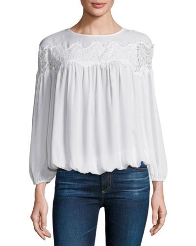 Bracelet-sleeve Blouson Top, Ivory