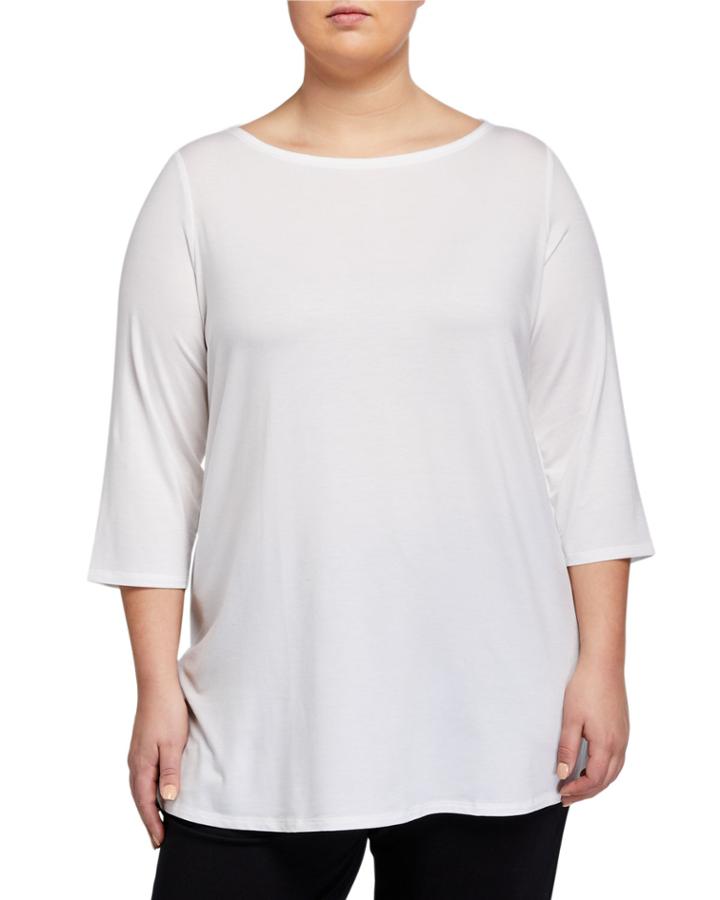 Plus Size Boat-neck 3/4-sleeve Jersey Tunic