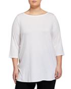 Plus Size Boat-neck 3/4-sleeve Jersey Tunic