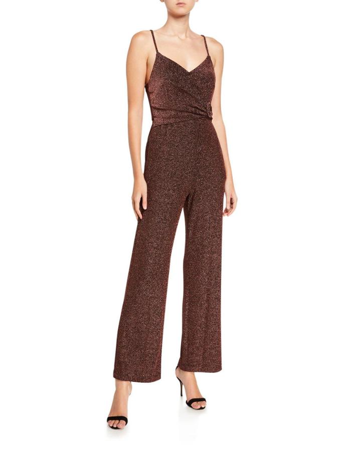 Metallic Faux-wrap Jumpsuit
