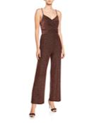 Metallic Faux-wrap Jumpsuit