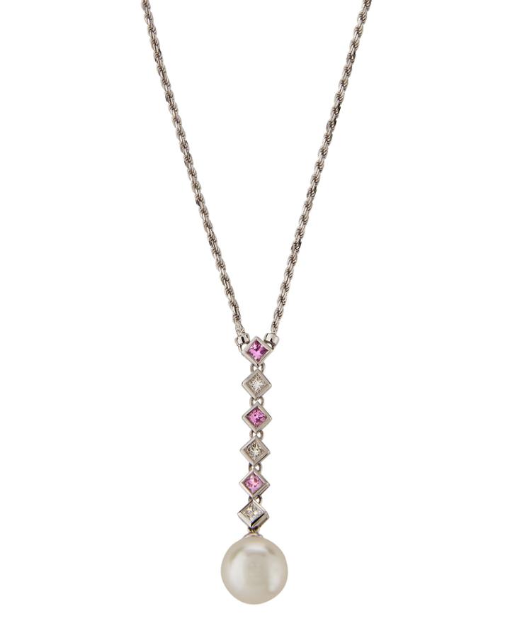 18k White Gold Diamond, Sapphire & Pearl Necklace