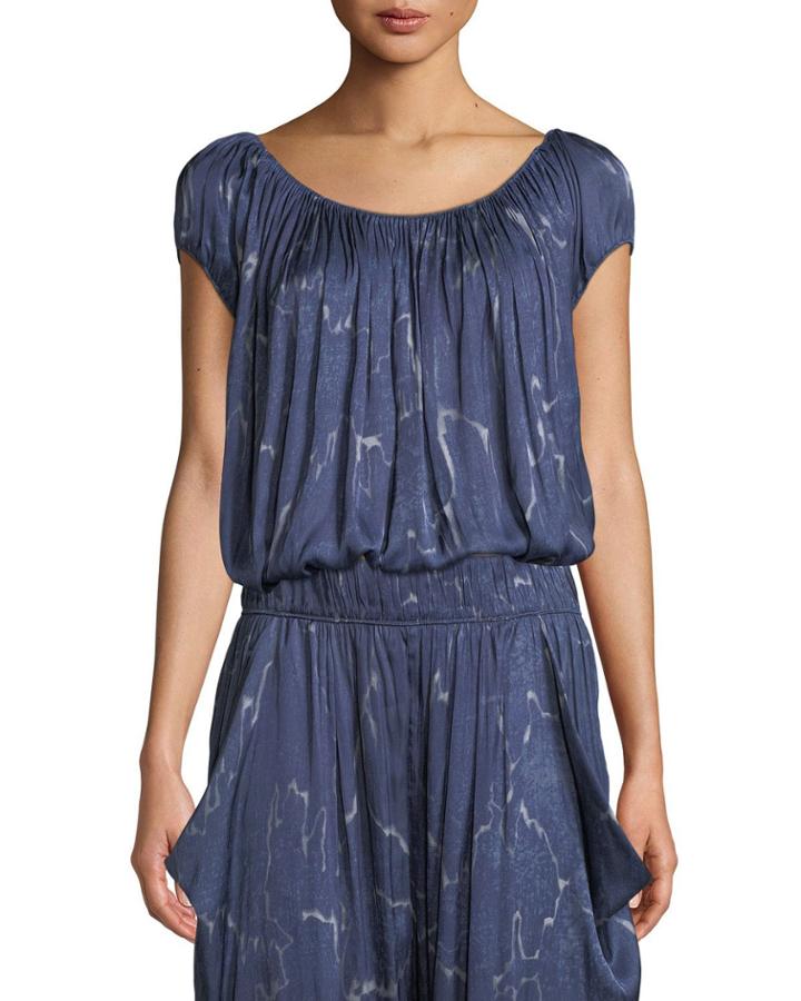 Ruched-neck Short-sleeve Top