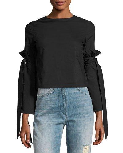 Rebecca Ruffled-sleeve Blouse, Black