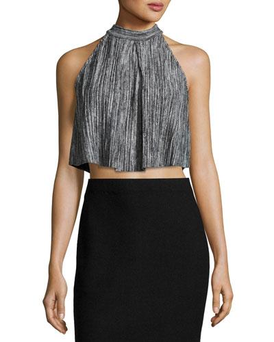 Cara Pleated Knit Crop Top, Gray
