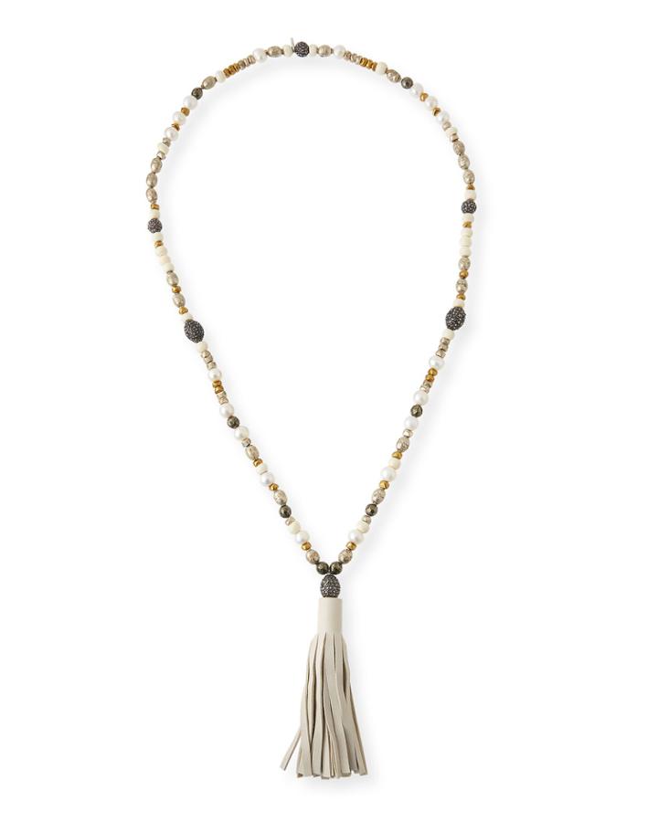 Capri Beaded Leather Tassel Necklace