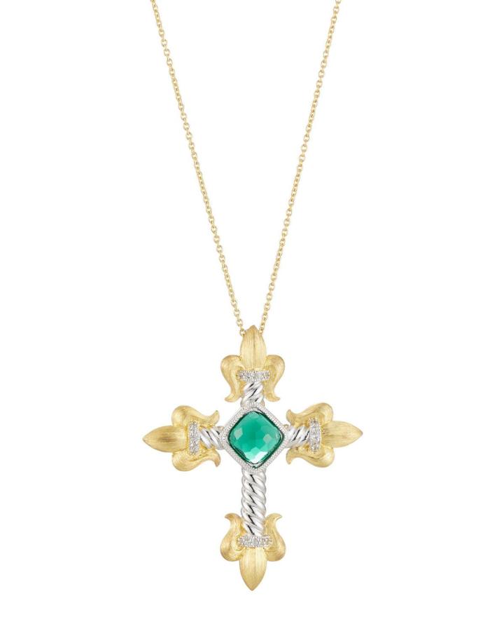 Fleur Cross Emerald Quartz Pendant Necklace