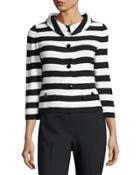 Boucl&eacute;-knit Striped Jacket, Black/white