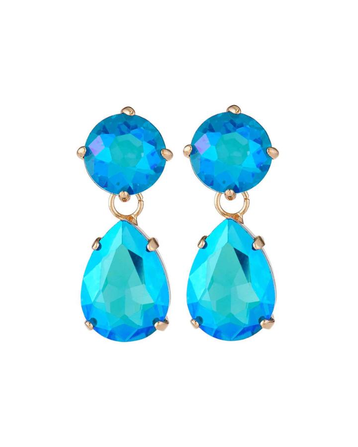 Double-drop Crystal Earrings, Blue