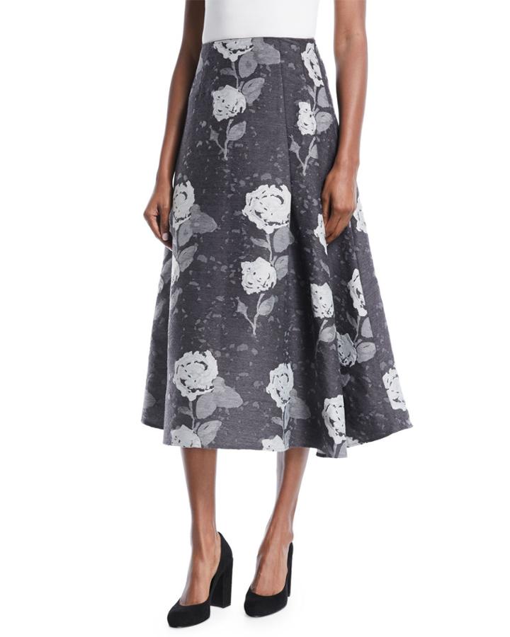 Floral-jacquard Wool A-line