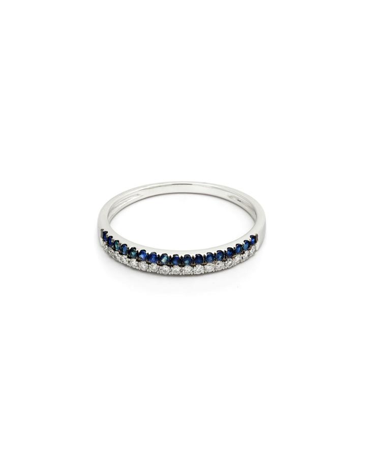 18k White Gold Band Ring With Sapphires & Diamonds,
