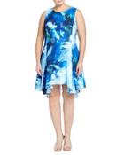Printed Handkerchief-hem Sleeveless Dress, Ocean, Women's