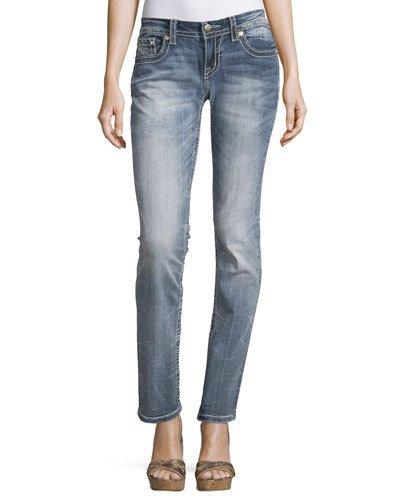 Embellished Straight-leg Jeans, Medium Dark