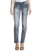 Embellished Straight-leg Jeans, Medium Dark