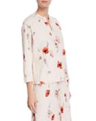 Tossed Poppy 3/4-sleeve Pleated Blouse