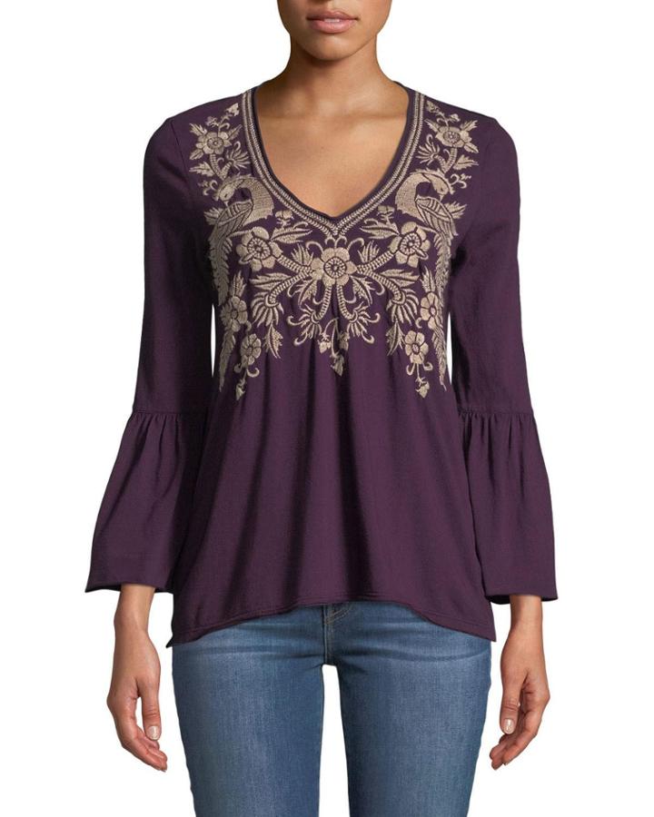 Kamala Floral-embroidered Top With Flute